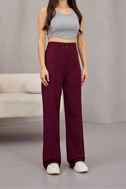 alanora Women's High Waist Lycra Wide Leg Striped Comfortable Cut Trousers