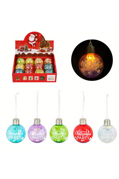 JML1 Set de 12 ornamente de Crăciun cu lumină LED de 9 cm și beteală în interior, diverse culori