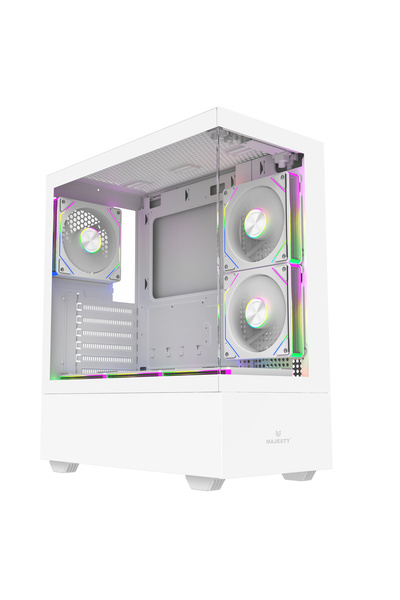 majesty RAAD Mid Tower PC Case – 6x 120mm Infinity ARGB Fans, Remote, ATX Support, 2×USB, White