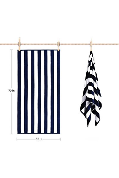 Generic LULUHOME Plush Oversized Beach Towel - 36 x 70in Navy Blue Striped