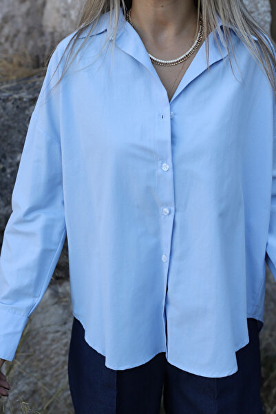 bytugcekaya Cămașă din bumbac Baby Blue croială largă