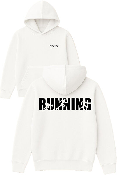 VSRN Σχέδιο με τυπωμένα γράμματα Running, Φούτερ με λευκή κουκούλα σε μεγάλο ...