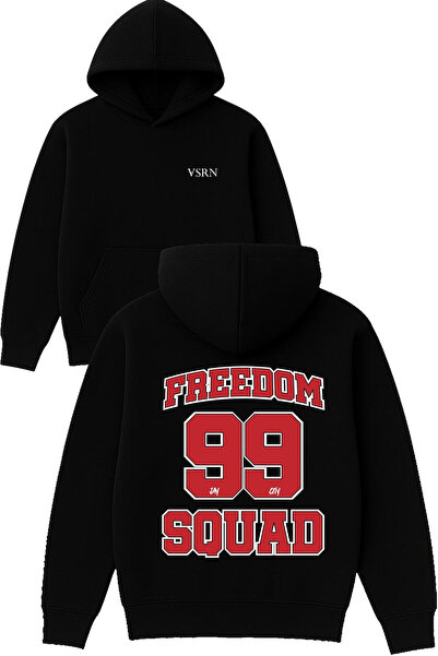 VSRN freedom 99 squad Hanorac negru supradimensionat cu glugă și imprimeu