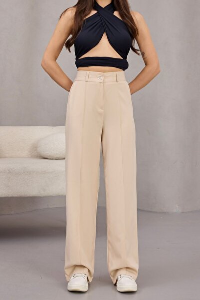 alanora Women's High Waist Lycra Wide Leg Striped Comfortable Cut Trousers