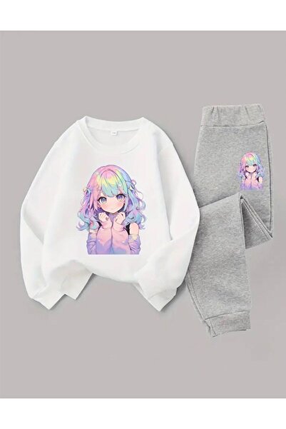 No Plan Цветен ансамбъл с принт на аниме момичета за момичета