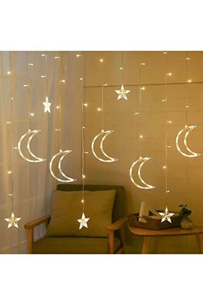 KOLAY DROP 8 Fonksiyonlu Dekoratif Ay Yıldızlı Perde Led 12 Sarkıt Ip Led Eks...