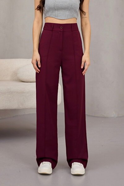 alanora Women's High Waist Lycra Wide Leg Striped Comfortable Cut Trousers