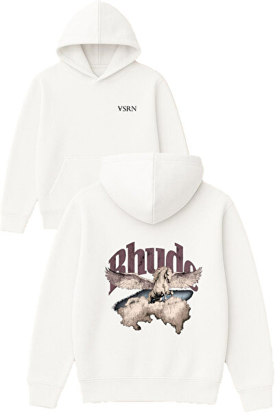 VSRN rhude Овърсайз бял суитшърт с качулка с щампа на крилат кон