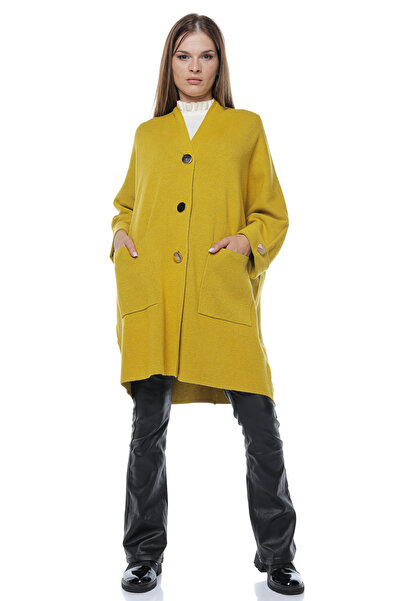 Jolenttine Oversized jacket with golden buttons, mustard