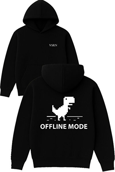 VSRN الوضع دون اتصال بالإنترنت تصميم مطبوع قصة فضفاضة سويت شيرت أسود بغطاء رأس