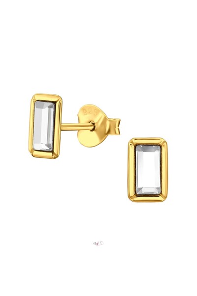 OEM 925 Silver & Zirconium Earrings - Rectangular - 24K Gold Plated + Anti-co...