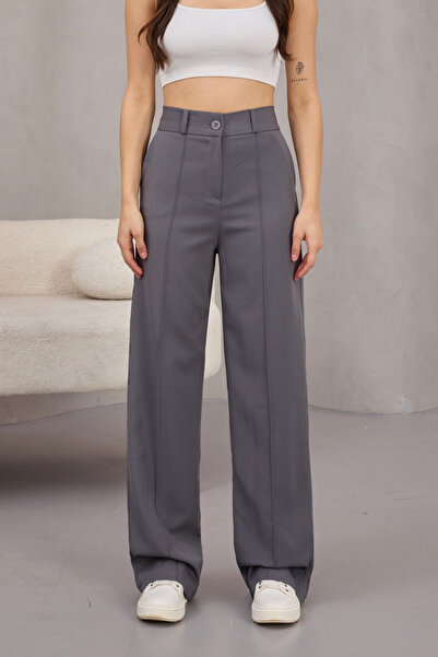 alanora Women's High Waist Lycra Wide Leg Striped Comfortable Cut Trousers