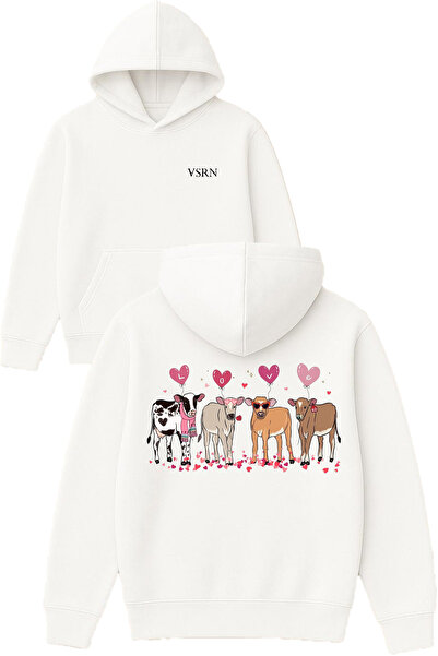 VSRN سويت شيرت من إينكلس لوف ديزاين مطبوع قصة فضفاضة أبيض بغطاء رأس