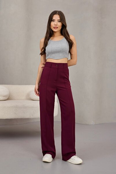 alanora Women's High Waist Lycra Wide Leg Striped Comfortable Cut Trousers