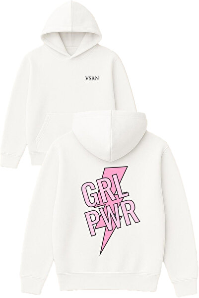 VSRN grl pwr Hanorac alb supradimensionat cu glugă și imprimeu design