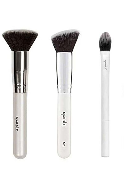 Marble مجموعة فرش مكياج صغيرة سهلة الإمساك مكونة من 3 قطع