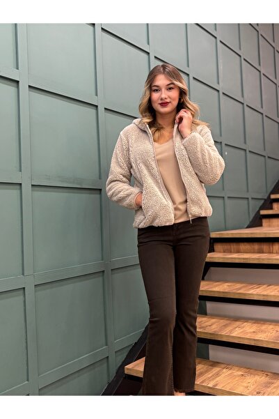 dörtelle Women's Soft Textured, Front Zipper, Pocketed, Hooded Plush Coat