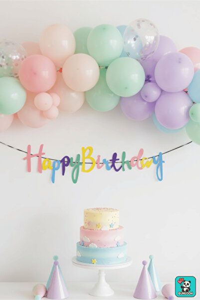 Bunloon Calligraphy Banner Makaron Happy Birthday – 110 cm Pastel Colored Birthday and Party Decoration