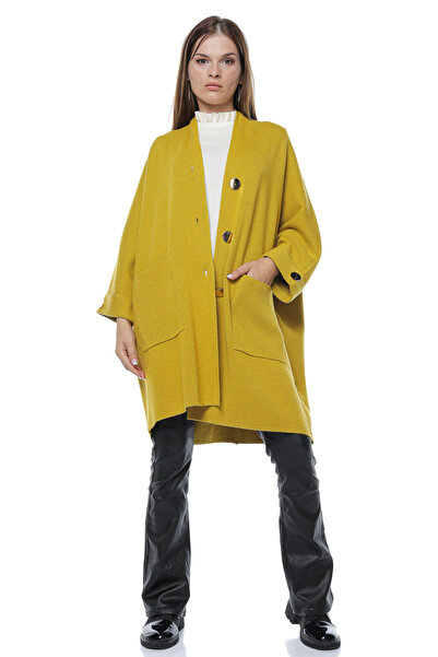 Jolenttine Oversized jacket with golden buttons, mustard