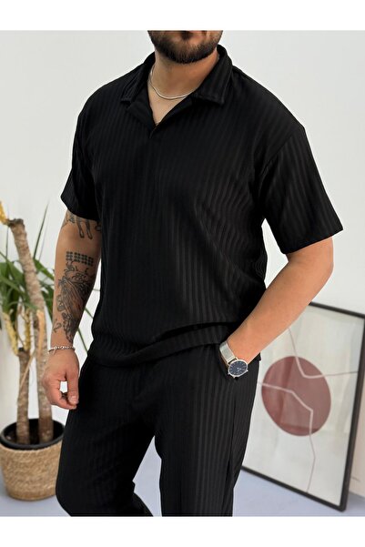 Combineman35 Men's Lycra Twill Ottoman Fabric Polo Collar Tshirt-Pants Set of 2