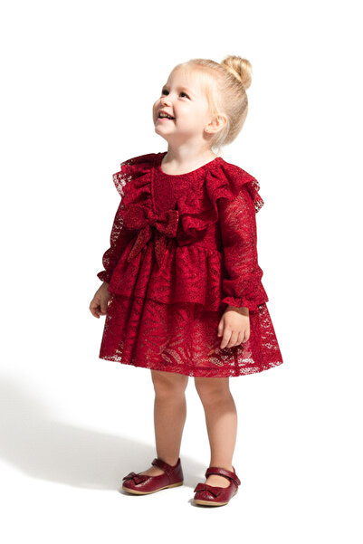 Baby Animals Kız Bebek Elbise Kız Çocuk Elbise Yakalı Doğum Günü Parti Düğün Özel Gün Uzun Kol Fiyonklu Astarlı