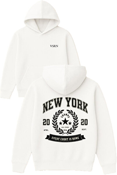VSRN نيويورك إيفري كورت ديزاين مطبوع قصة فضفاضة سويت شيرت أبيض بغطاء رأس