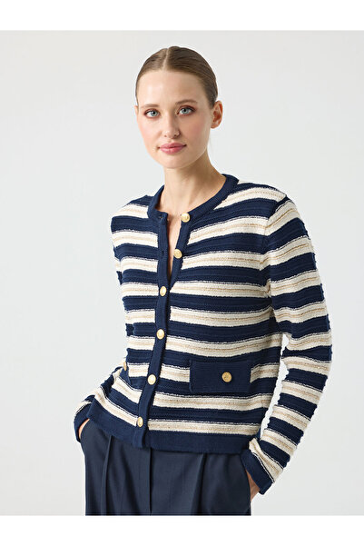 Unique Çizgili Triko Hırka 261057-26k Lacivert
