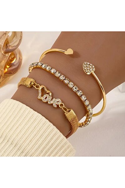 Feronnucci طقم أساور حب نسائية مرصعة بالأحجار الذهبية اللون 0330