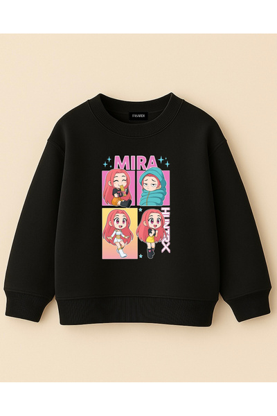 fasardi Kpop Demon Hunters Huntrix Mira Baskılı Oversize 3 İplik Şardonsuz Uz...