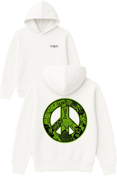 VSRN simbol verde Design imprimat Hanorac alb supradimensionat cu glugă