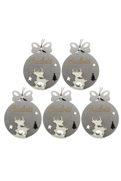 T&M Personalizare Set de 5 globuri de Crăciun - „Credință” - model rotund cu ...