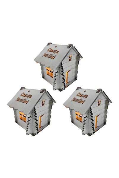 T&M Personalizare Set de 3 căsuțe - Casă de familie, argintiu, 9x9x9 cm, lemn