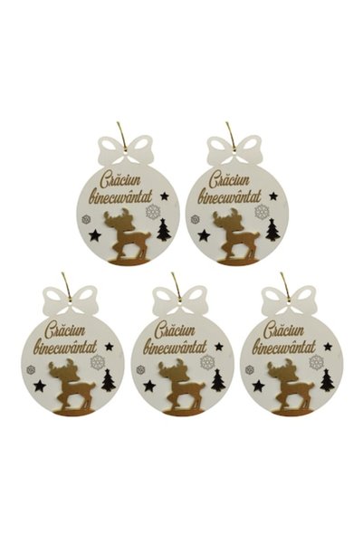 T&M Personalizare Set de 5 globuri - Crăciun binecuvântat - cerbi gravați rot...