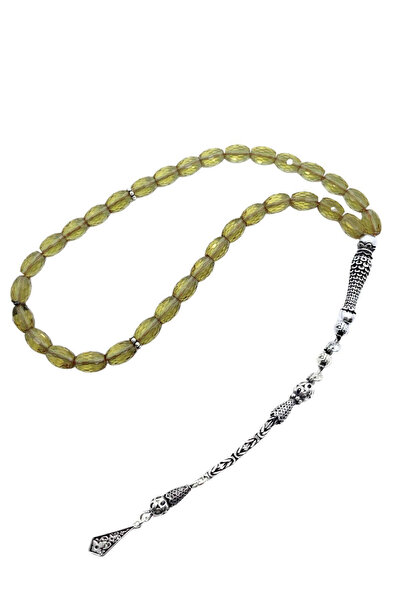 oya silver سبحة زولتانيت مقطوعة بشكل حبة الشعير مع شراشيب فضية