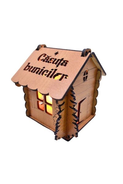 OEM Căsuță de Crăciun personalizată din lemn (cireș) cu LED - „Casa bunicilor...