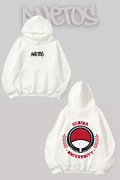 Anetos Rucsac Universitatea Uchiha cu imprimeu Alb cu glugă Swea tricou