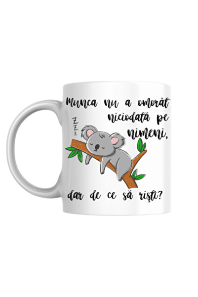 T&M Personalizare Cană personalizată - „Munca nu m-a omorât!”, albă, 330 ml