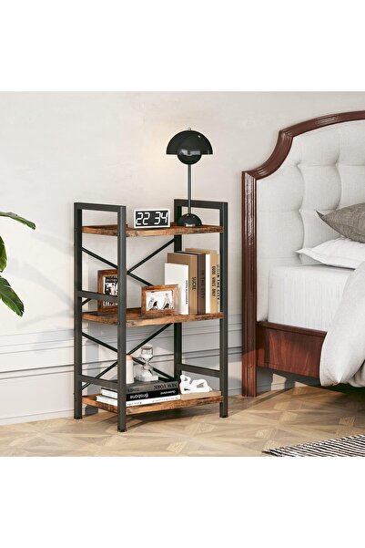 Chulovs 3-Tier Industrial Metal Bookcase - Small Rustic Brown