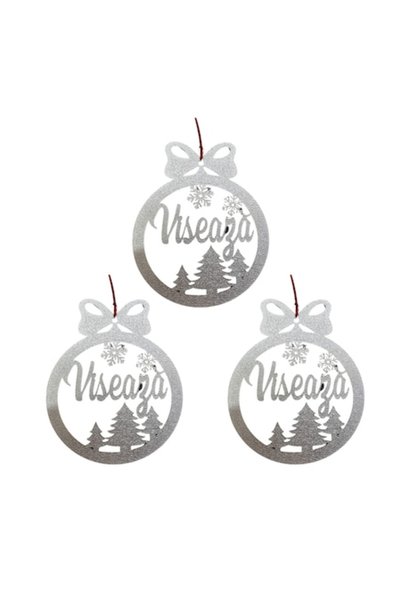 T&M Personalizare Set de 3 globuri - 'Viseaza' - rotunde, argintii, diametru ...