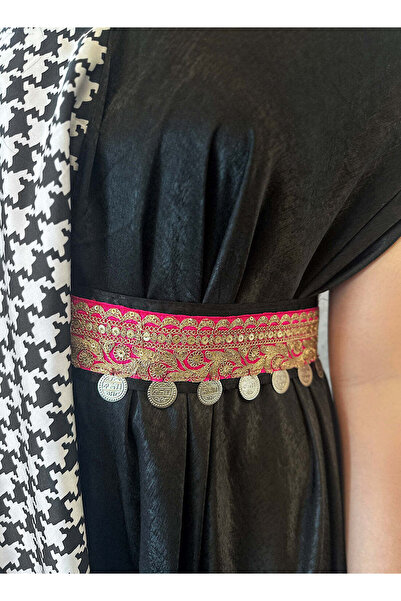 ECSTACY COUTURE Checkered Side Belt Drape Dress