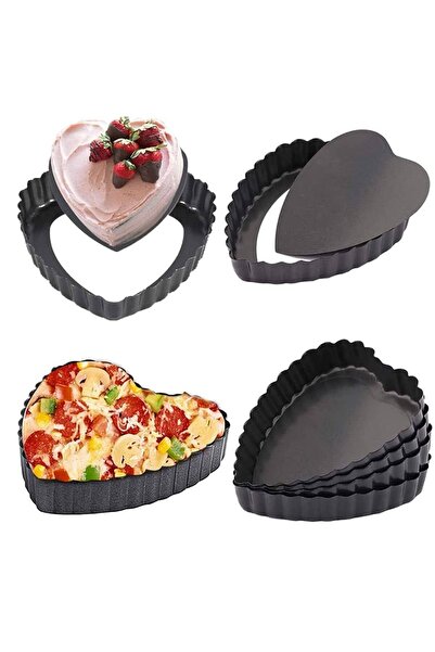 cc bin shihon Heart Shape Tart Pan Set of 4 Heart Shaped Tart/Cake Pans with Removable Base