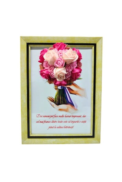 T&M Personalizare Tablou înrămat A4 (30x21 cm) decorat cu flori de săpun roz ...
