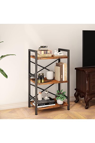 Chulovs 3-Tier Industrial Metal Bookcase - Small Rustic Brown