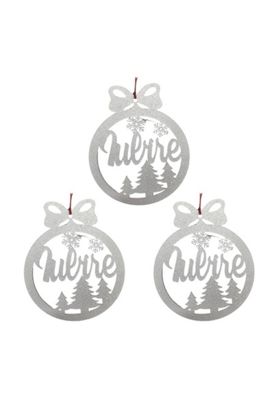 T&M Personalizare Set de 3 globuri - Iubire - rotunde, argintii, diametru 8 c...