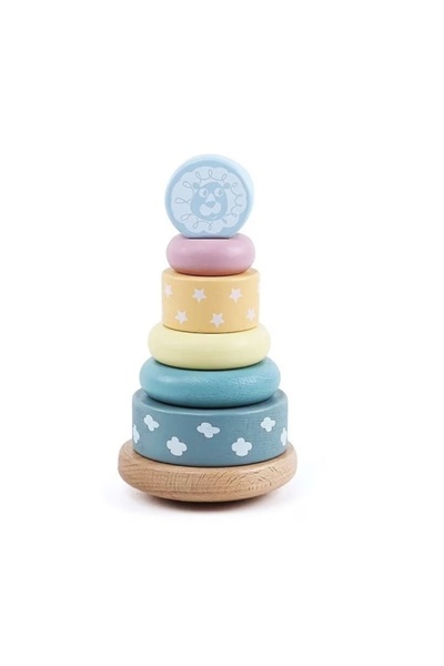 KİABİ Rainbow Wooden Stacking Tower Toy, 7 pieces, for 1-3 years, 19.5 x 10 cm, multicolor