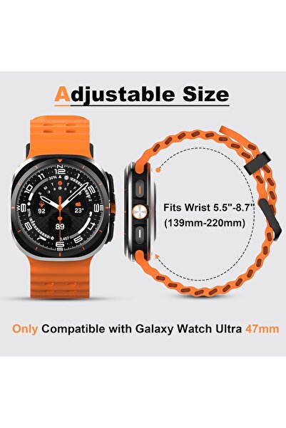 Generic Rugged Band Compatible with Samsung Galaxy Watch Ultra 47mm (2025/2024) - No Gap Breathable Soft Sil