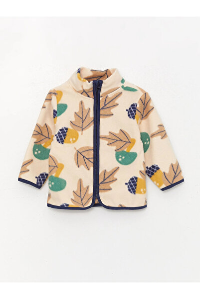 LC Waikiki High Collar Patterned Fleece Baby Boy Cardigan and Trousers 2-Piece Set