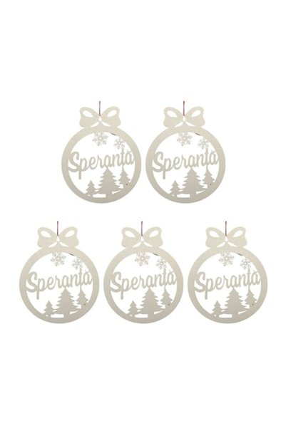 T&M Personalizare Set de 5 globuri de Crăciun - „Speranță” - rotunde, albe, 8...
