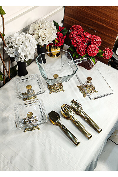 SEÇKİNEV Şipşak 7 Piece Mini Set with Legs and Tongs Set (Gold&Silver)