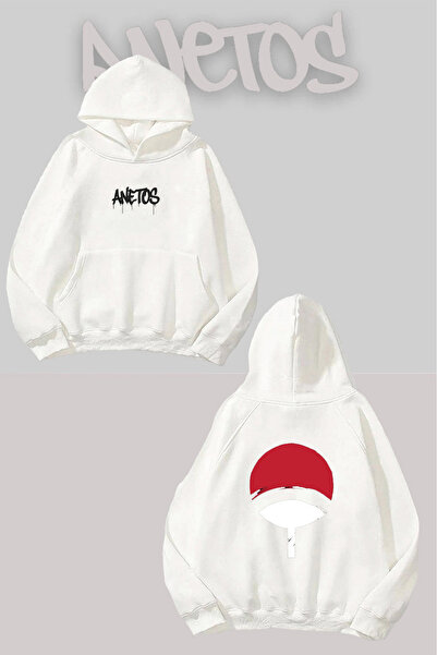 Anetos سترة أوتشيها سيمبول مطبوع بيضاء بغطاء رأس